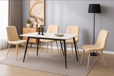 Marble-effect dining table paired with 4 luxurious BEIGE velvet chairs