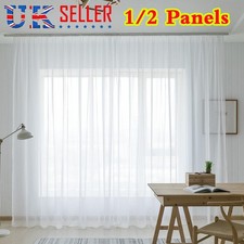 Voile Net Curtains Pair (2 Panels) Voiles Slot Top Panels, Easy to Fit, White Y
