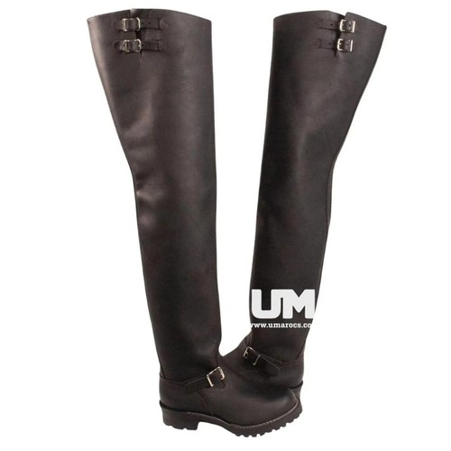 Mens black leather thigh - thigh, high