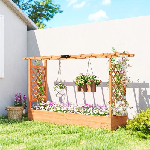 Wooden planter with - planter, trellis