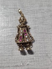 9ct Yellow Gold Vintage Ruby White Topaz Moving Clown Pendant