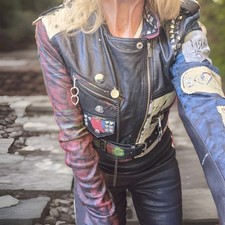 Zara Lambskin Leather Jacket sz S Graffiti Patch Stud Embellished detail