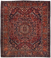 Vintage Red Floral Handmade Wool Oriental Rug Dining Room Carpet 10'6X11'7 ft