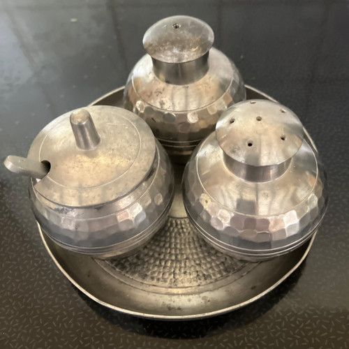 Pewter cruet set tray - +,