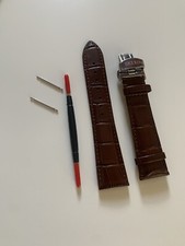 SEIKO Watch Strap 20mm Brown Leather  Stainless Steel Butterfly Deployment Clasp
