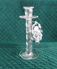 Vintage Large Clear Glass Candle Holder with decorative Hanging grapes