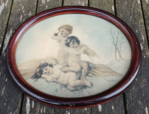 Vintage framed cherubs - vintage, print