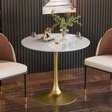 Round Dining Table Marble Modern Tulip Table Slate Tabletop Golden Pedestal Base