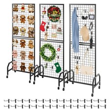 VEVOR 3 Packs Grid Wall Panel 600 x 1640mm Wire Display Rack with Wheels & Hooks