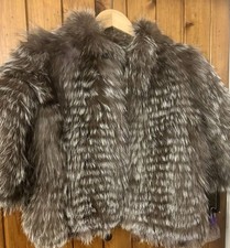 Womens Silver Fox Fur Cropped Jacket Coat