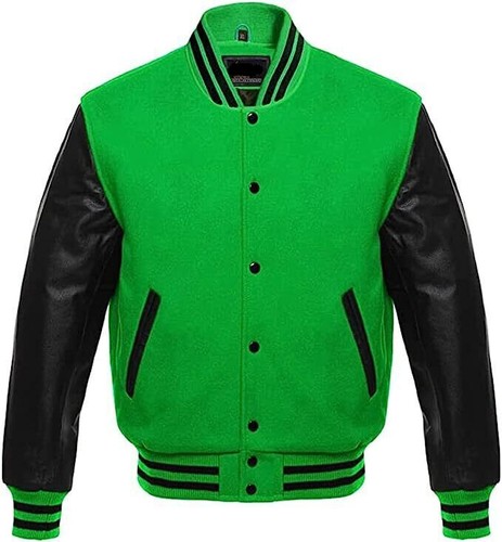 Green wool real black leather - wool,
