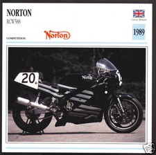 1989 Norton RCW588 Rotary Engine 588cc JPS Motorcycle Photo Spec Sheet Info Card