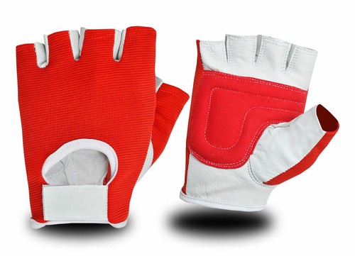 Black red half finger gloves - black,