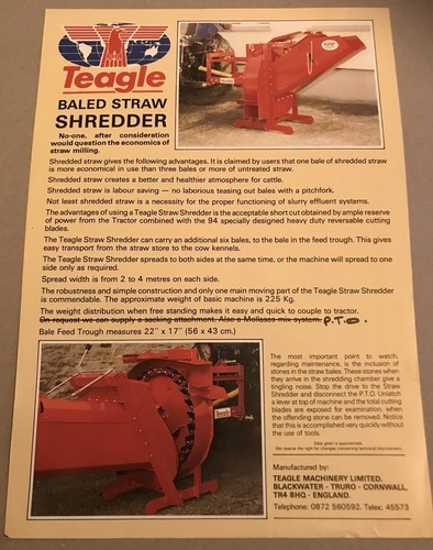 Teagle baled straw - baled, shredder