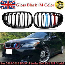 FOR BMW E60 E61 M5 STYLE FRONT KIDNEY GRILLE GLOSS BLACK DOUBLE SLAT 2003-2009