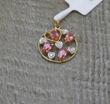 Stunning 9ct Yellow Gold Natural Padparadscha Sapphire & Diamond Pendant