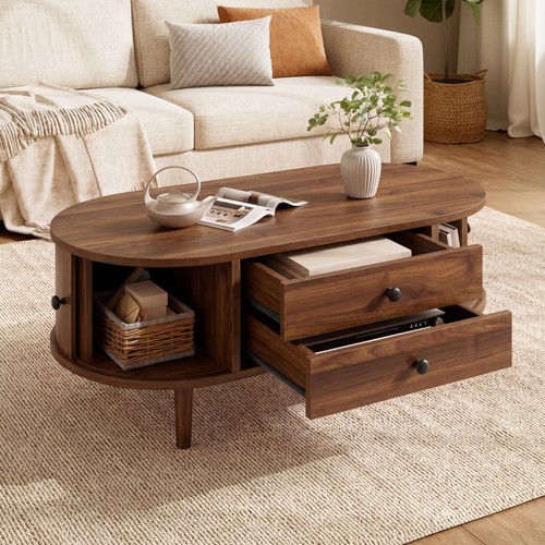 Walnut oval coffee table - walnut,