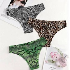 Ladies Thongs Silk Sexy Knickers Panty Leopard Print Low-Rise Animal Print