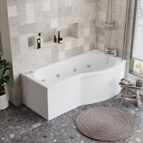 Nuie shaped whirlpool shower - p-shaped,