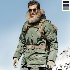 Mens Military N-3B Flight Jacket Parka Jacket Winter Cotton Padded Coat Fur Hood