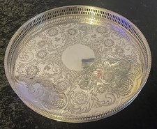 Vintage Viners of Sheffield Alpha Plate Silver Plated Round Gallery Serving Tray