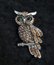 Brown Owl Brooch Silver Tone