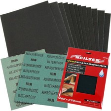 12pc Wet And Dry Emery Paper Sheets Mixed Grit 230mm X 280mm Extra Fine - Coarse