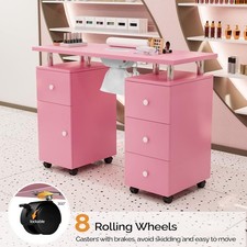 Nail Table Portable Manicure Station Desk Spa Beauty Salon Table W/ 4 Drawers