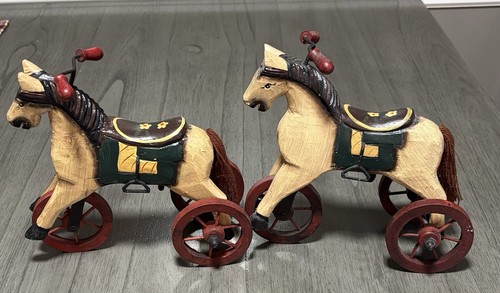 Pair vintage wooden tricycle - wooden,