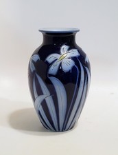 Betschdorf French Pottery Vase Blue Salt Glaze Gres d'Alsace Floral Art Nouveau