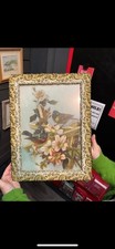 Victorian Reverse Oil On Glass Painting Birds In Blossom Gilt Frame