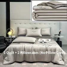 3pcs Summer Cooling Thin Quilt Bedding Set Air-Conditioning Ice Silk Blanket UK