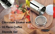Chocolate Shaker Dredger Sprinkler Cappuccino Stainless Steel 16 Coffee Stencils