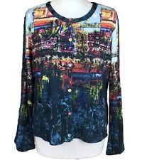 Aventures Des Toiles Cardigan Chest 44” Black Multicoloured Graphic Two Pockets