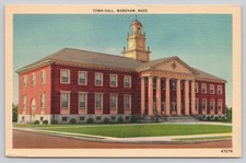 Vintage Linen Postcard Town Hall Wareham Massachusetts 1930-45