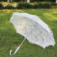 1x Bridal Lace Embroidered Umbrella White Beige Parasol Wedding Party Photo Prop