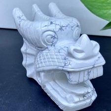 1.42lb Natural white green pine, stone pine, quartz carving, dragon head, crysta