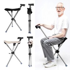 Folding Portable Walking Stick Seat Adjustable Aluminium Cane Chair Stool 150KG