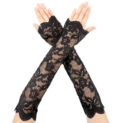 Long lace gloves black - long,