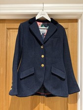 JOULES Tweed Jacket UK 10 Navy Parade Blazer Hacking Herringbone Country