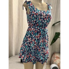 XXI Colorful Abstract Mini Dress S | Y2K Coquette Summer Skater Sundress Cute