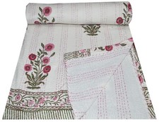 Indian Hand Block Print Cotton Gudari kingKantha Quilt Handmade  Bedspread Throw