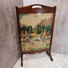 Vintage Oak Frame Fire Screen With Cottage Garden Tapestry Needlework