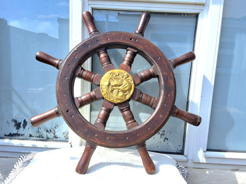 Large vintage wooden steering - wooden,