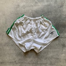 VINTAGE 1980s ADIDAS RUNNING WHITE NYLON FOOTBALL RACER SHORTS SIZE L