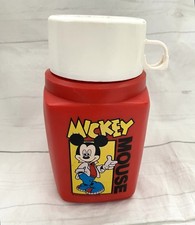Vintage Thermos Roughneck Flask Mickey Mouse Red Made in England