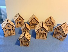Wooden  MDF Christmas Village Houses Candle Light Holder Gift with hanging  hole