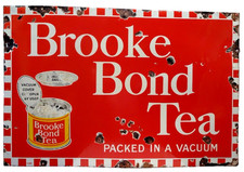Vintage Brooke Bond Tea Enamel Sign – 36x24" Advertising Board Red White Strip