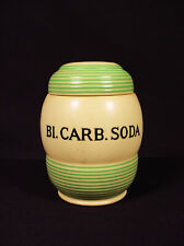 RARE 1930s GREEN BANDED BI CARB JAR w LID STREAMLINE T G GREEN YELLOW WARE MINT