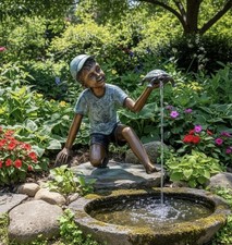Bronze Boy With Turtle Water